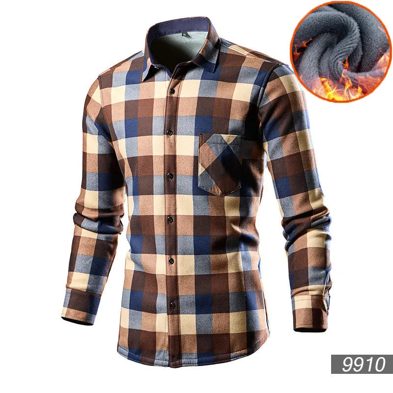Men's loose fit fleece-lined cardigan shirt in cotton blend fabric