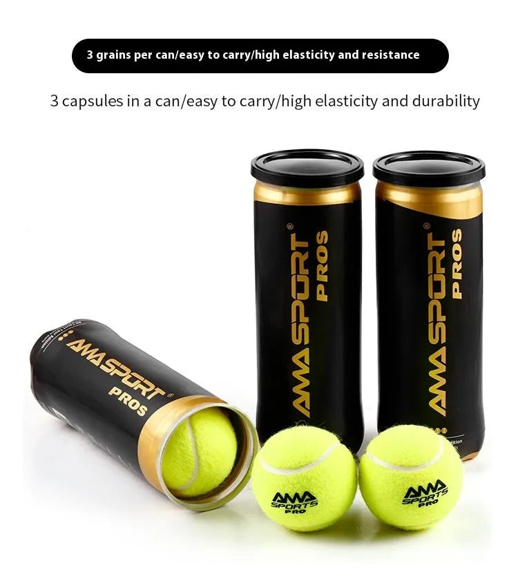 Three high elasticity tennis training balls in black, green and yellow colours for sports coaching
