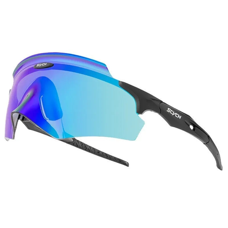 Frameless athletic sports goggles with a colourful integrated lens in various colour options.