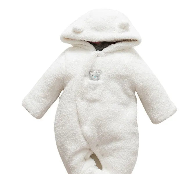 Cotton baby jumpsuit romper in marrón, pink, or white colours with long sleeves and footed/footless options