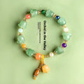 Carved natural Xinjiang Jinsi Jade bracelet with orchid beads in aventurine orchid colour, for wrists 14-18cm.