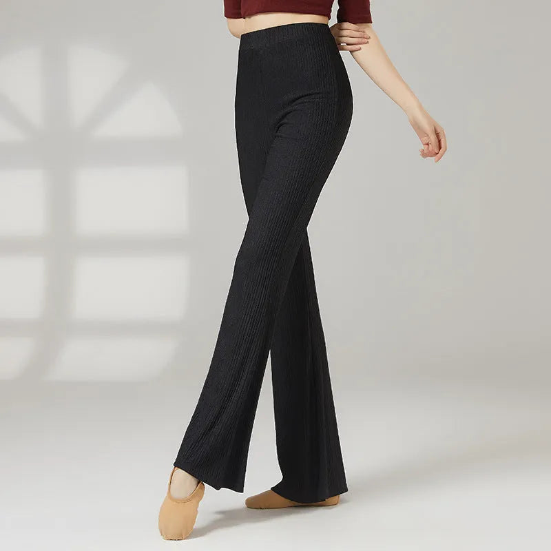 Women's solid colour polyester dance practice trousers for classical ballet and sports dance training.