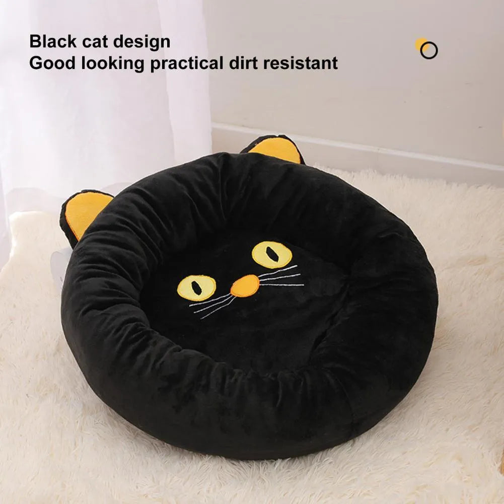 Black cat shape velvet pet nest bed with raised sides for cats