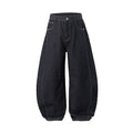 Men's wide leg denim trousers in original cow colour cotton fabric with mid-waist fit