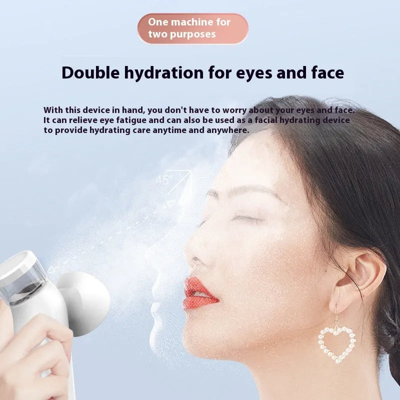 White rechargeable eye atomiser and eye mask set for portable cold and hot compress therapy