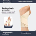 Adjustable black athletic wristguard shown on a wrist, suitable for sports like badminton and tennis.
