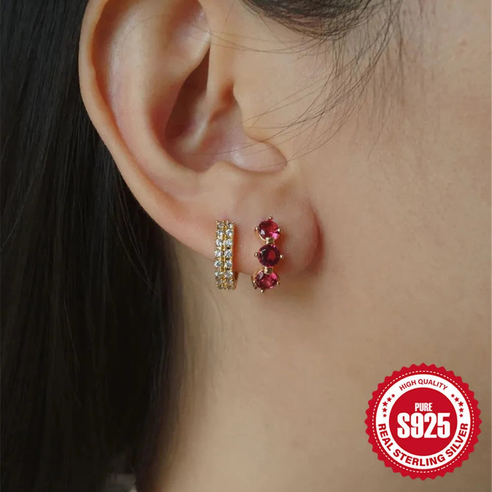S925 sterling silver sunflower earrings with geometric design and inlaid zircon stones