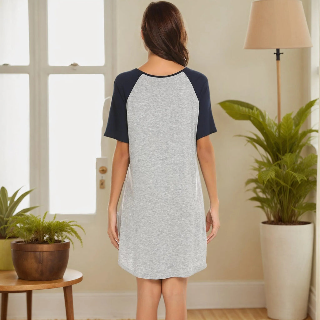 Women's colour contrast patchwork nightdress with double brushed milk silk fabric in two colour options