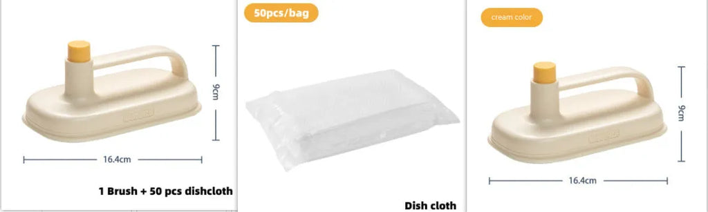 Magic cleaning brush with plastic handle and 50 disposable white non-woven fabric rag refills for household cleaning