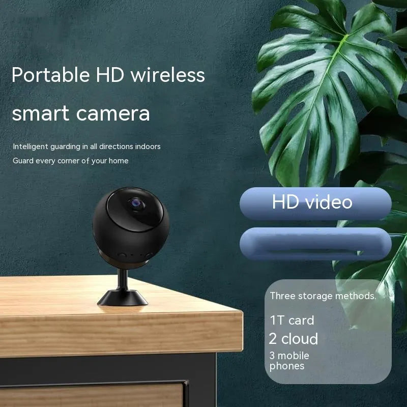 1080p wireless WIFI security camera with ABS housing and USB cable for power.