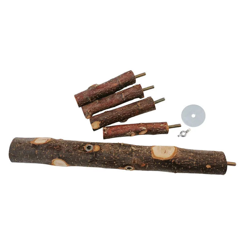 Apple wood parrot stand toy with bite string and natural colour perches