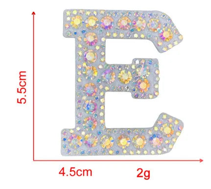 AB colour rhinestone letter emblem badge patch cloth sticker self-adhesive on white background