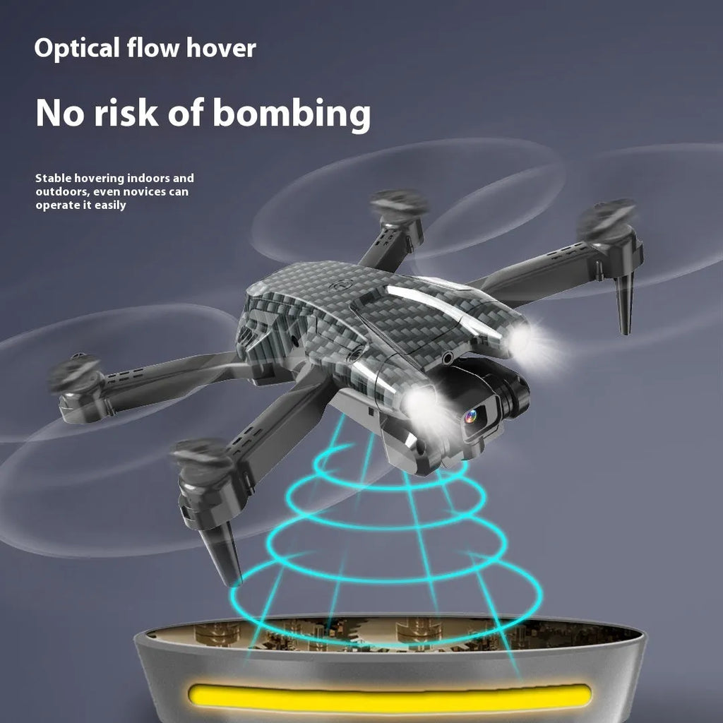 S138 black carbon fibre folding drone with dual cameras and obstacle avoidance sensors