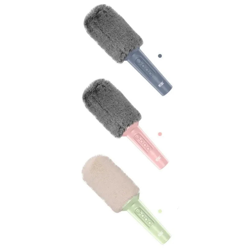 Wireless Bluetooth karaoke microphone in pink, blue, or green with USB connection