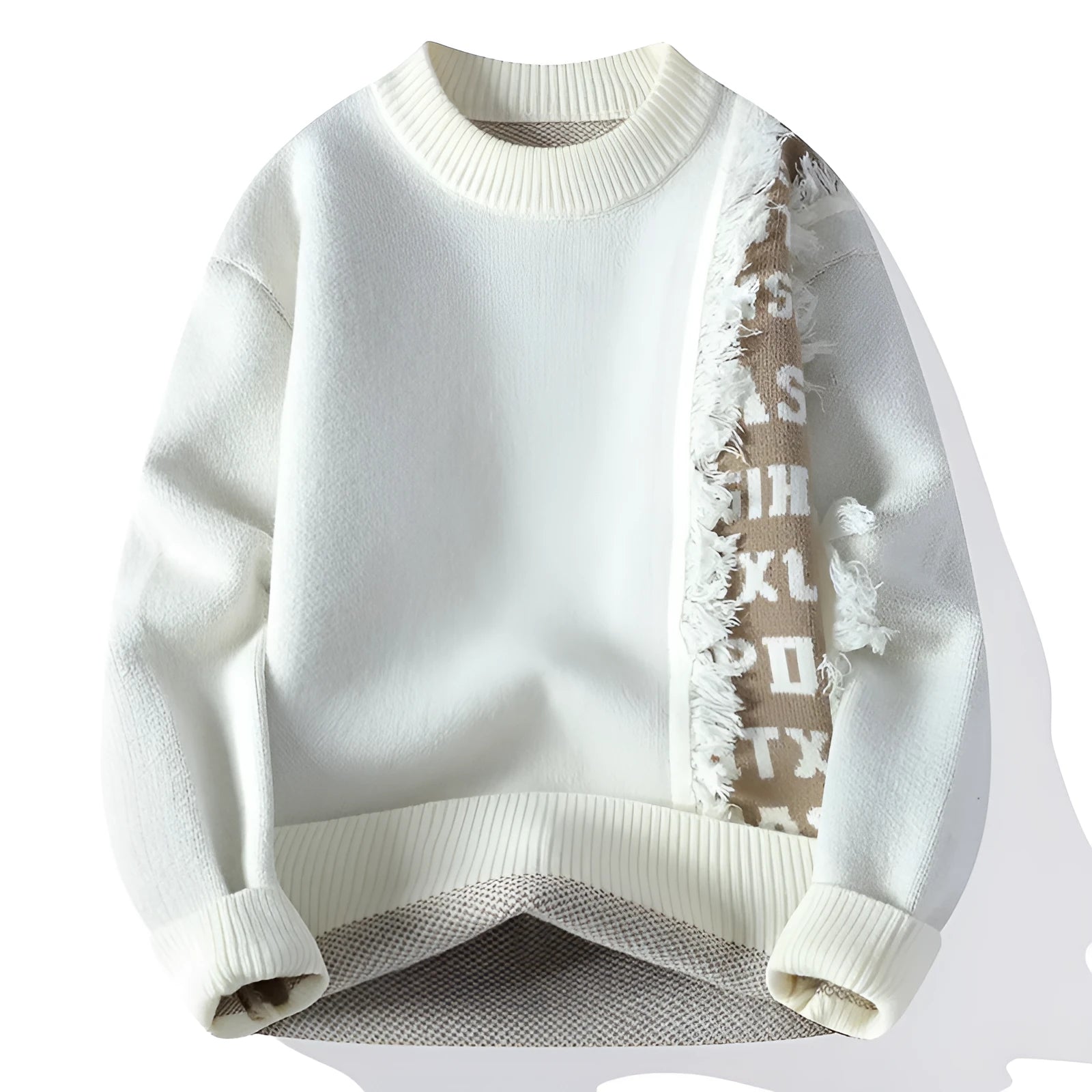 Men's loose ribbed knit pullover in rabbit fur blend fabric available in multiple sizes