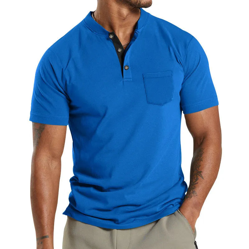 Men's plus size short sleeve summer shirt with chest button pocket in solid colour
