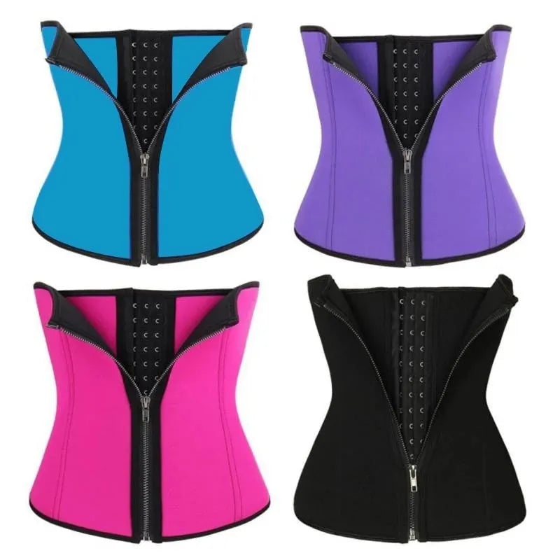 A black neoprene breasted body shaping belly band laid flat, showing its high-waist design.
