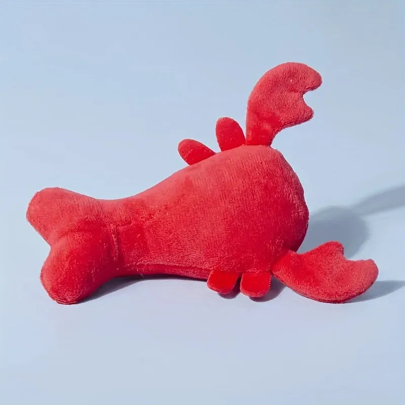 Red lobster crab shaped squeaky stuffed chew toy for small and medium sized dogs