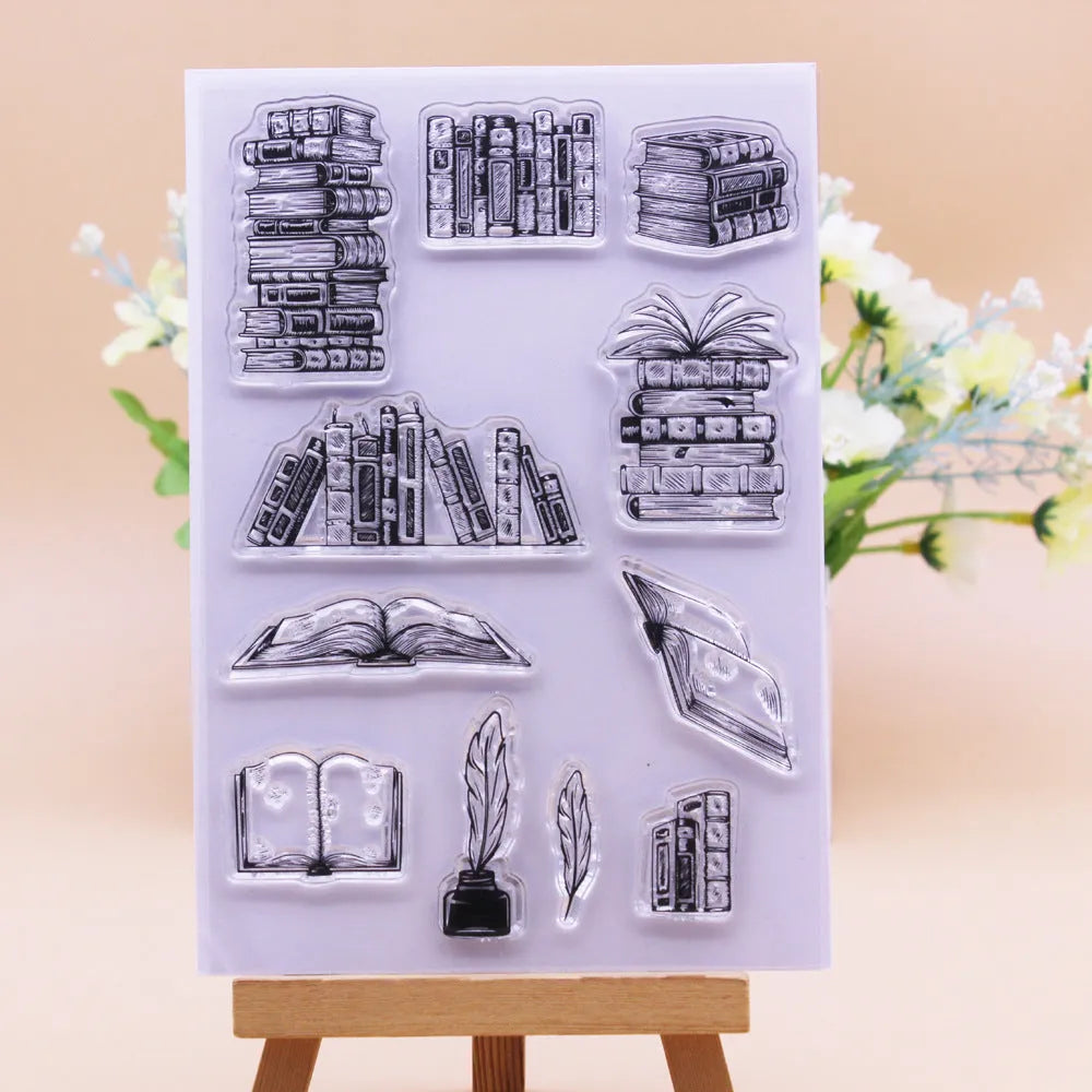 Transparent silicone craft stamp with white seal pattern, measuring 11 by 16 centimetres.