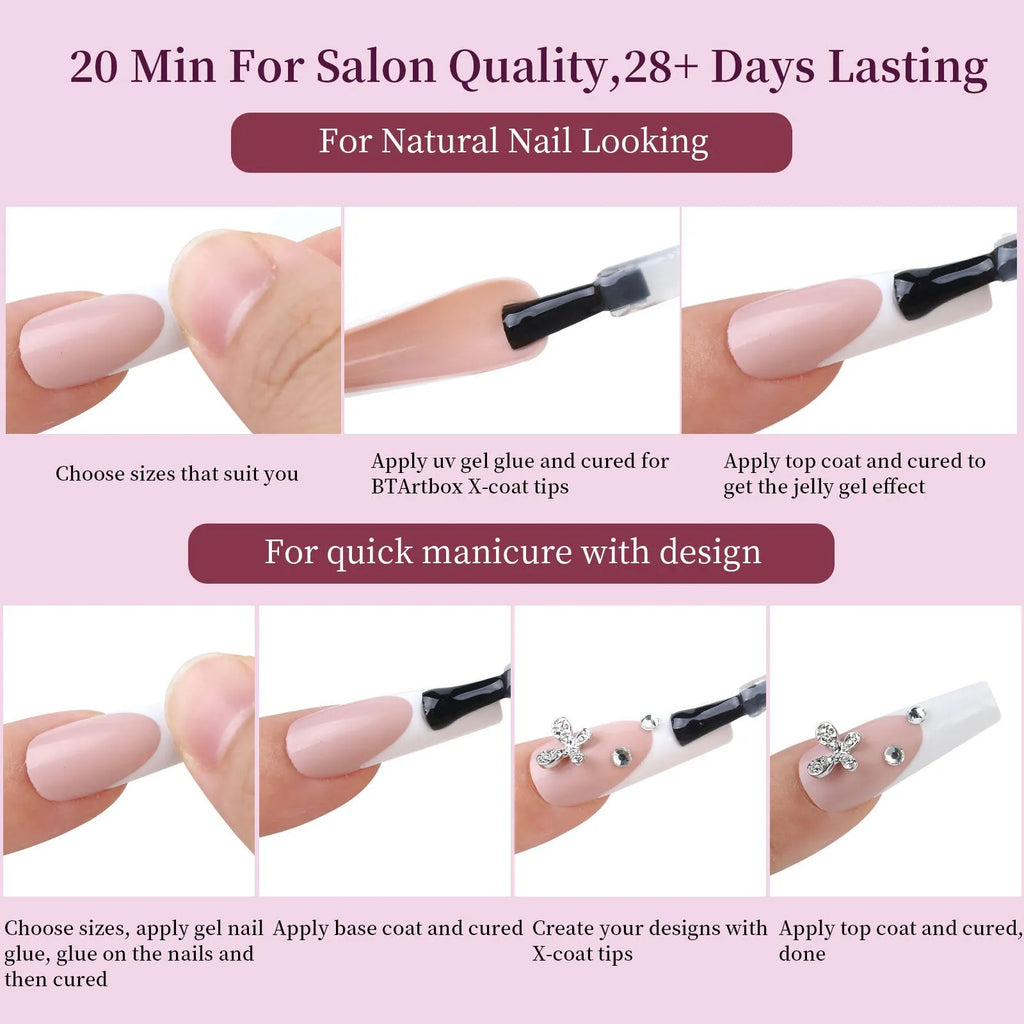 Box of 288 French manicure style nail stickers with seamless removable design.