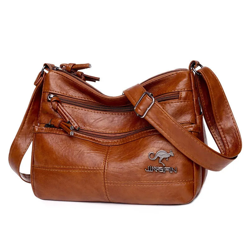 Soft PU leather textured crossbody shoulder bag 25x17x9cm black horizontal square daily bag