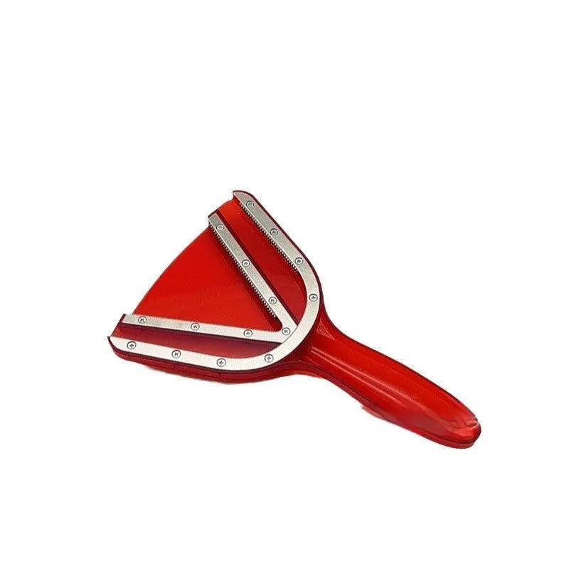 Adjustable telescopic bottle and can opener with a non-slip red handle on a kitchen counter.
