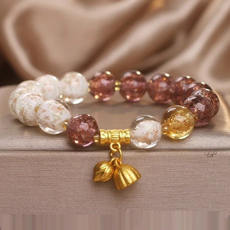 New Chinese style purple luminous glazed crystal bracelet for women, fresh sweet style