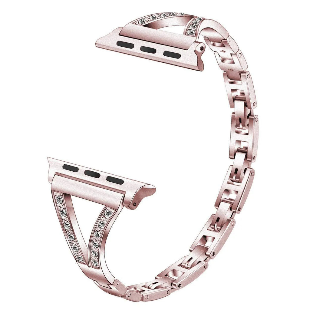 Zinc alloy herringbone diamond pattern Apple Watch strap in silver colour