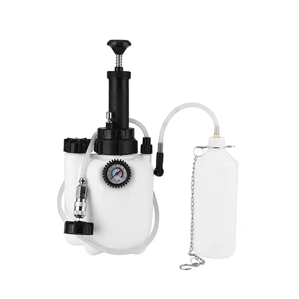White 3-litre automotive brake oil tank replacement tool with copper, iron, and plastic construction.