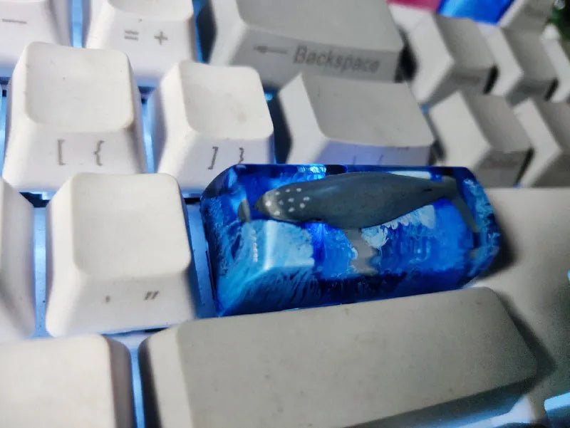Handcrafted resin keycap with koi fish and pond scenery for Cherry MX keyboard switches.