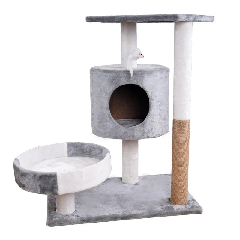 Lepet cat climbing frame with plush material and scratch board in white and brown colour