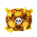 Green interactive ball dog toy with plush handle and bells for aggressive chewers