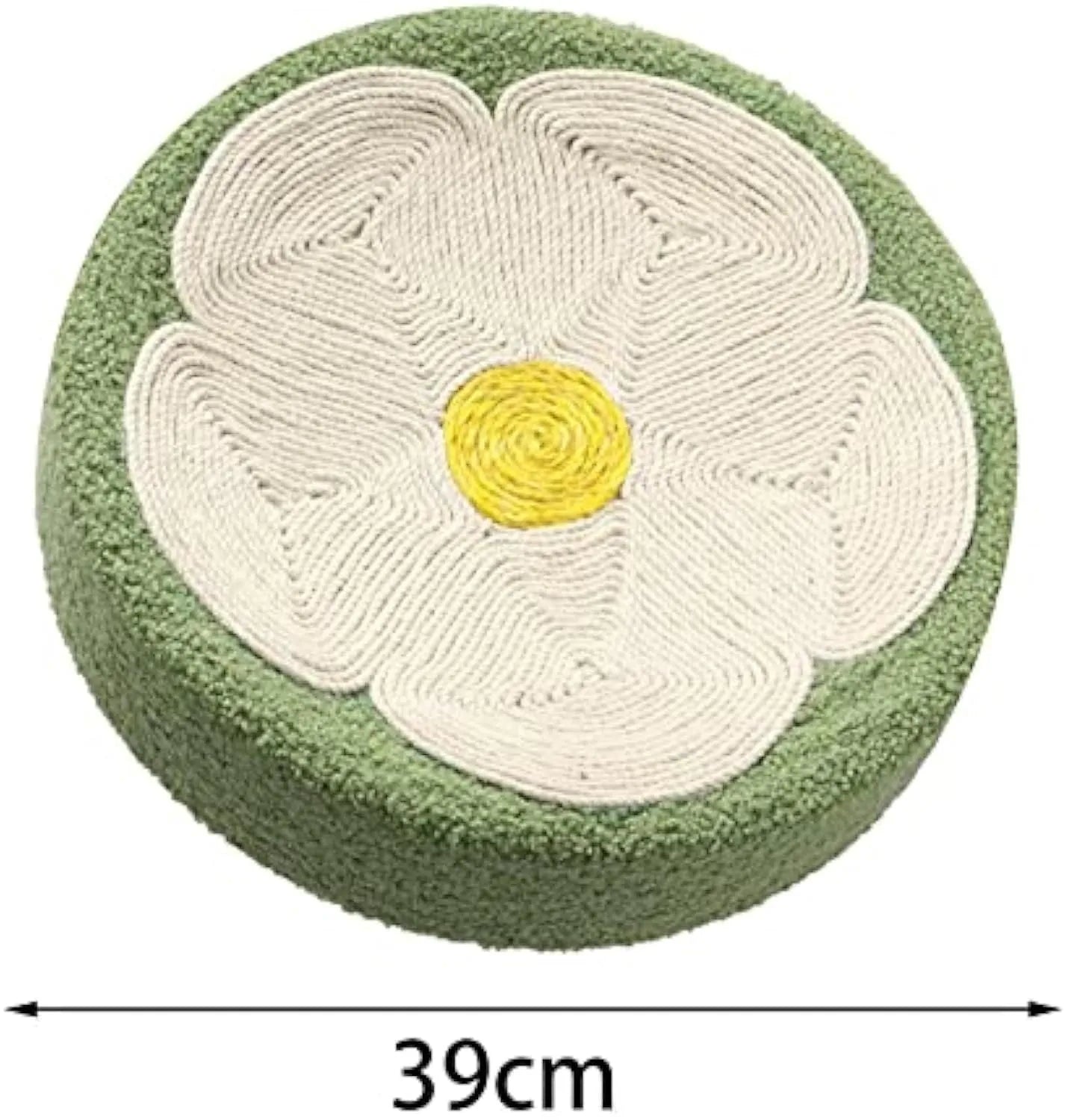 Green round cat scratcher bowl bed made of sisal fabric.