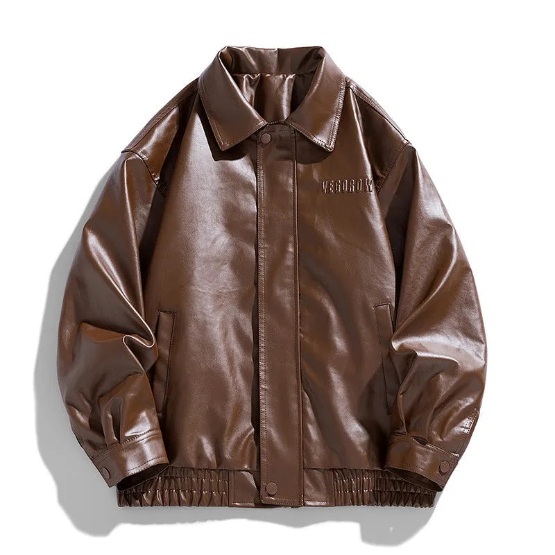 Retro motorcycle PU leather jacket with loose lapel, slim fit, available in black colour for men