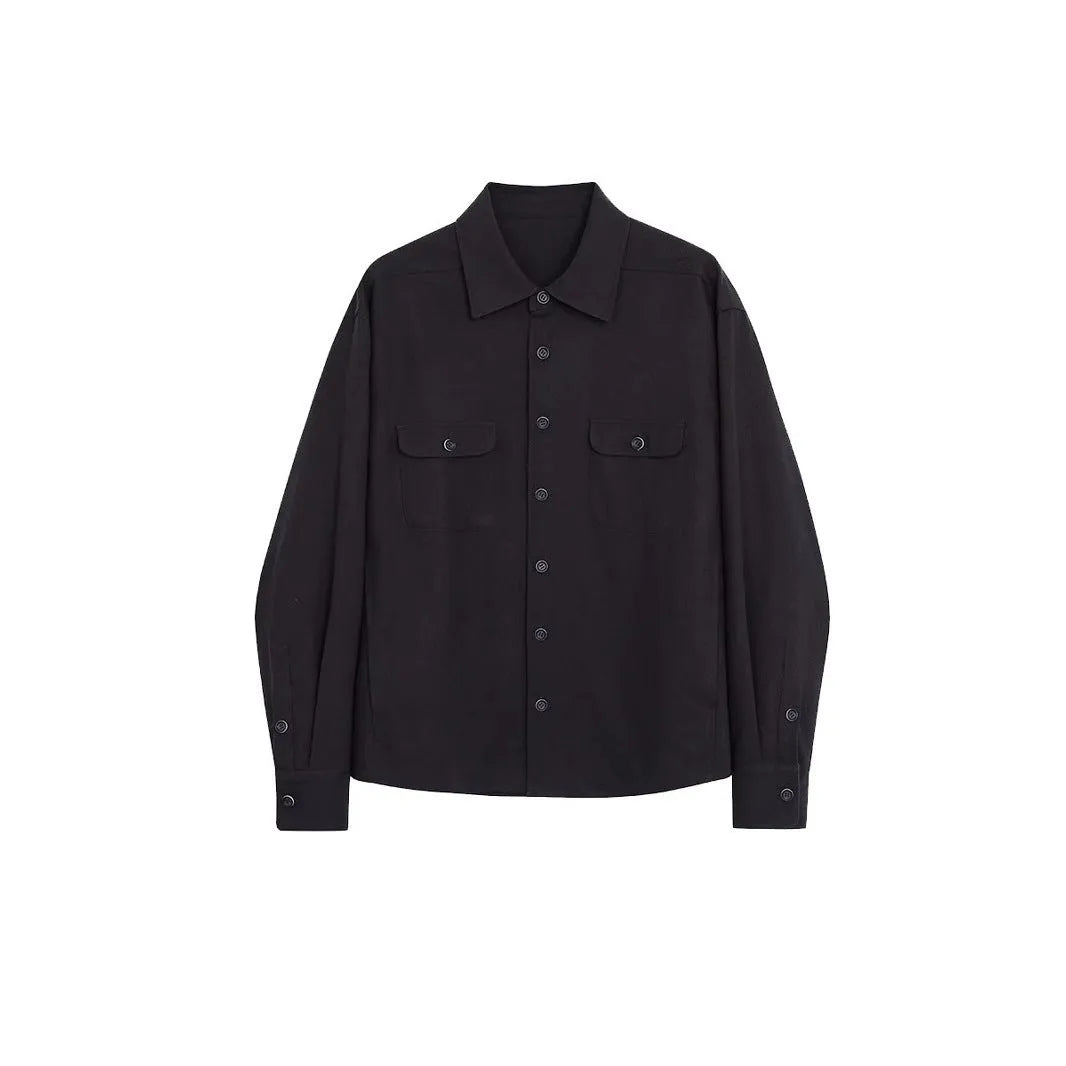 Men's light sand rice casual long sleeve shirt with a contrasting cotton fabric lapel.