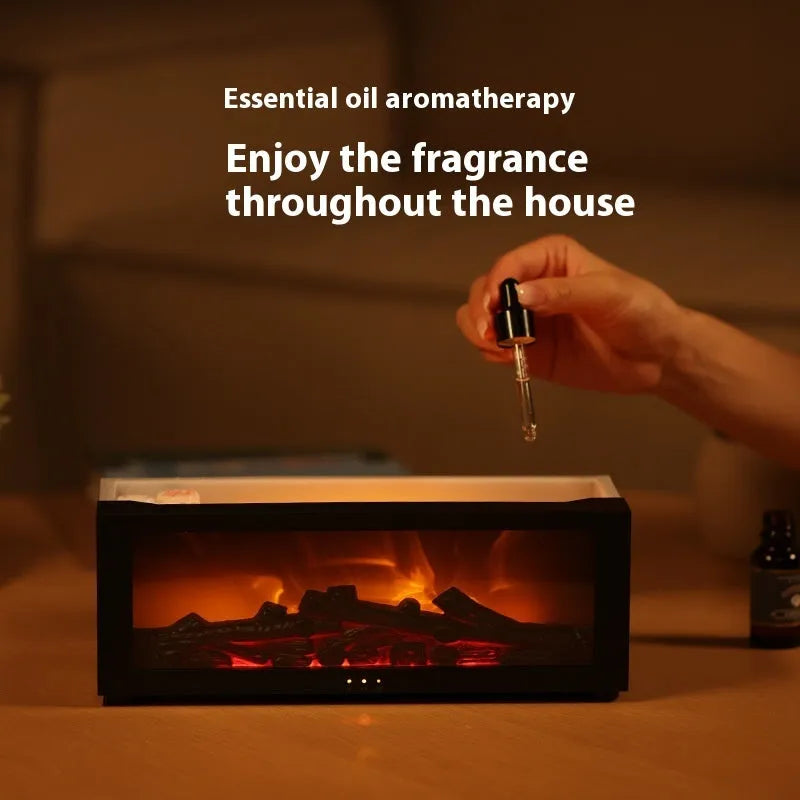 Square flame aromatherapy machine with 3D flame effect and 7-colour mood lighting at base