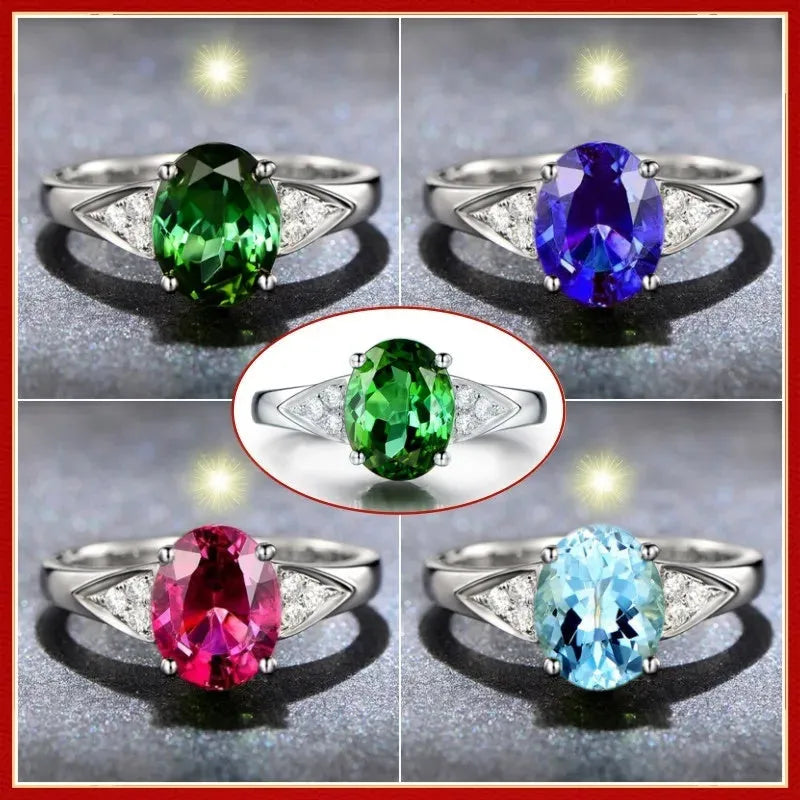 Women's court style zircon ring with heart, water drop, and bell patterns in blue, green, light blue, red colours