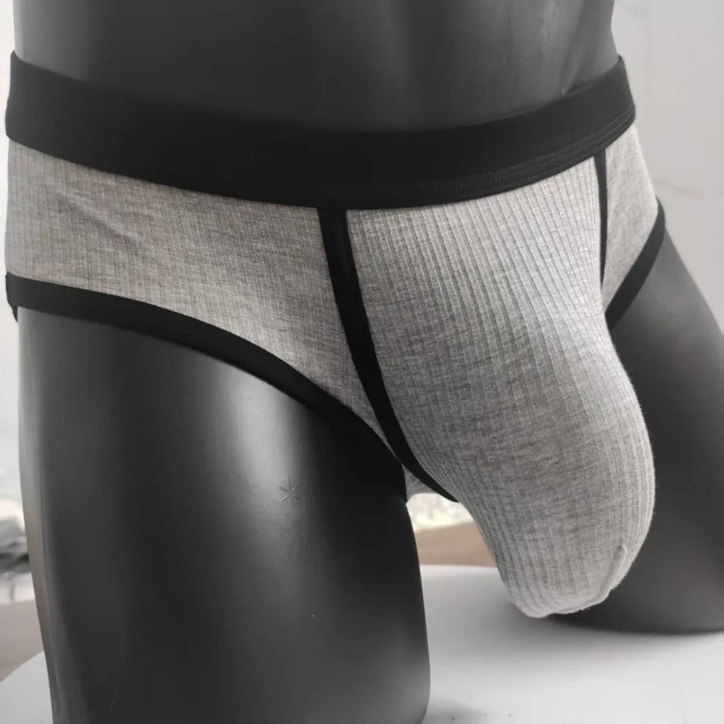 Men's U-shaped big bag briefs in breathable viscose fabric showing low waist design
