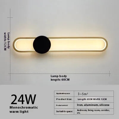 Round minimalist wall lamp with 60cm diameter iron frame and warm LED light in black finish