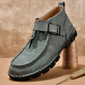 Handmade brown literary retro style slip-on shoes with flat heel and sewing sole construction.