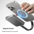 Grey ultra-thin magnetic mobile SSD with C to C cable and magnetic suction ring.