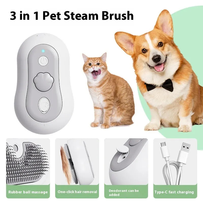 Rechargeable cat grooming massage comb in beige yellow with silicone bristles