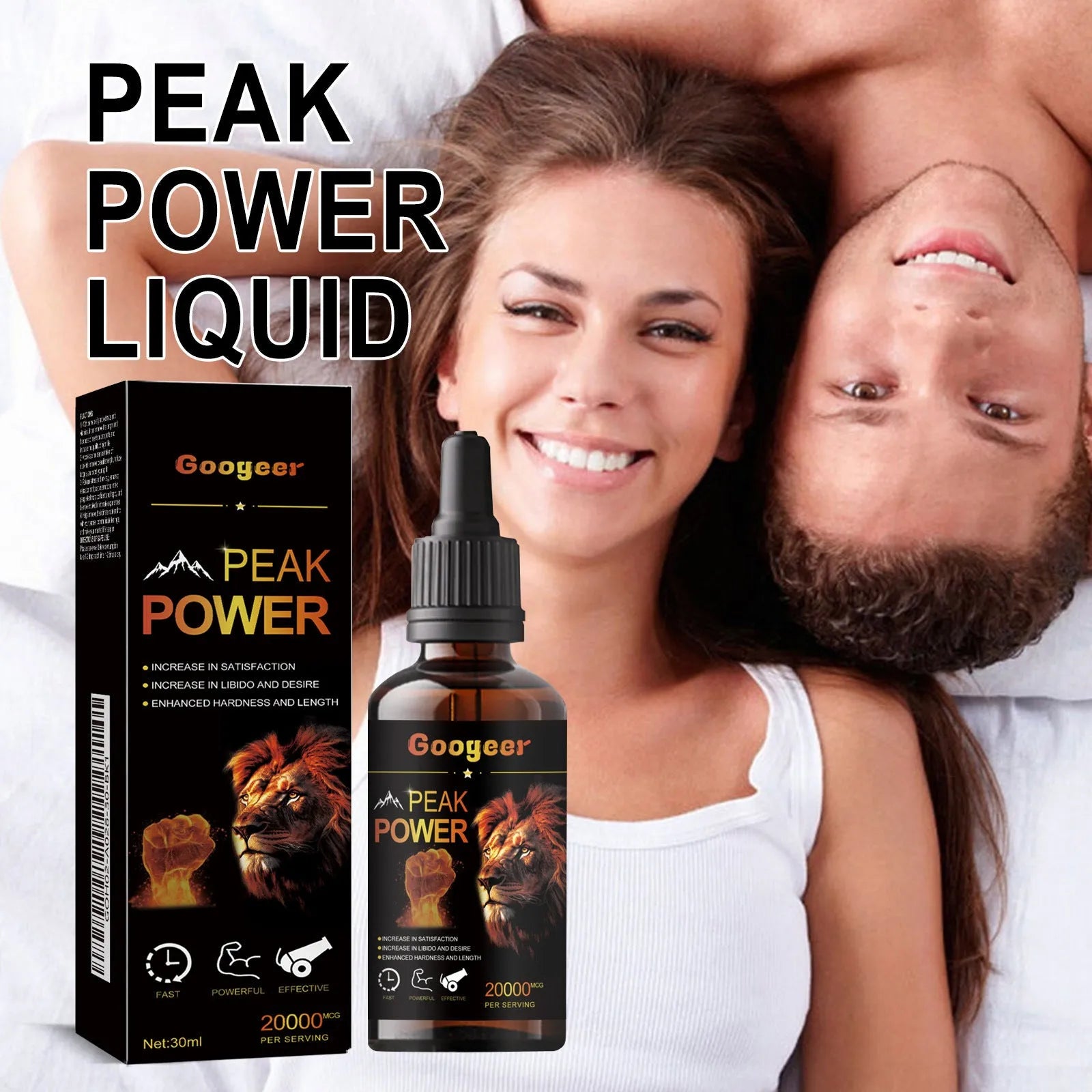 Googeer Peak Power 30ml bottle of liquid energy supplement for adults.