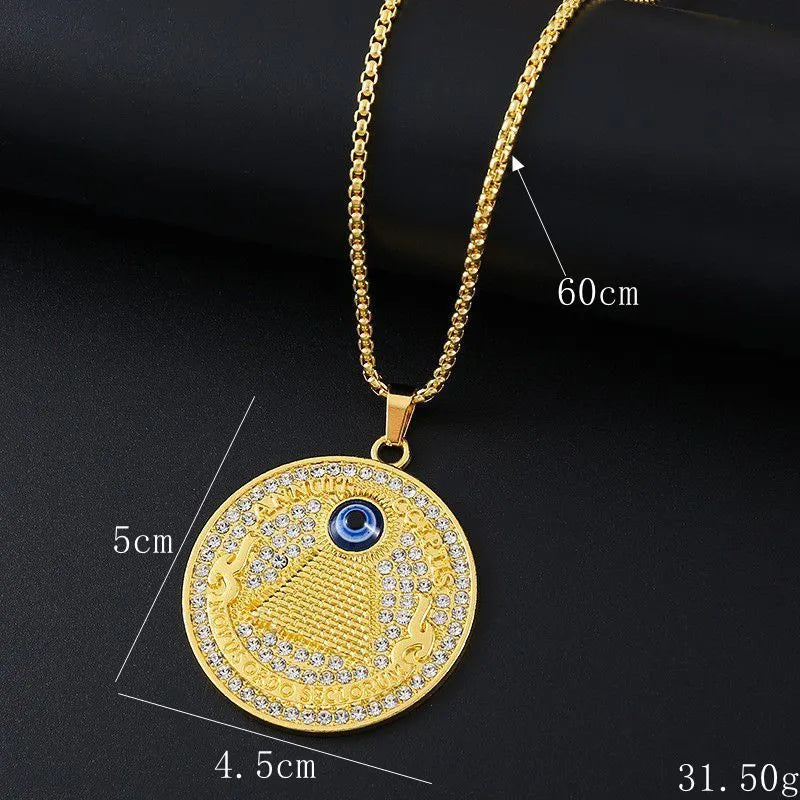 Geometric alloy pendant necklace with inlaid zircon detail in gold colour BY0349