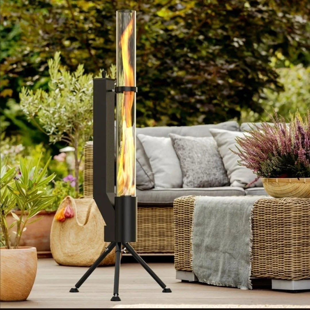 Vertical iron wood burning rocket furnace heating stove for outdoor courtyard installation