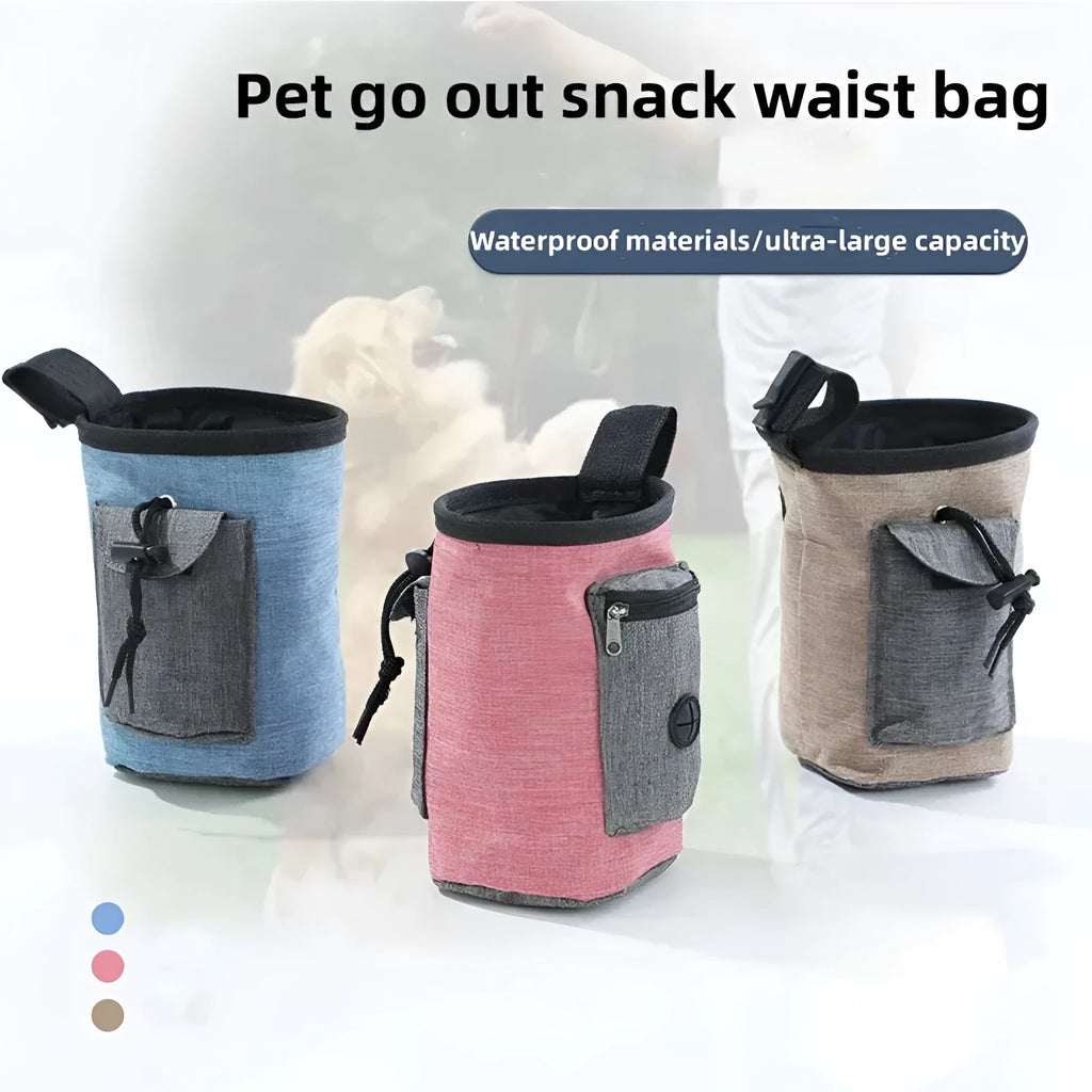 Waterproof pet training waist bag with adjustable belt and side pockets for keys and waste bags