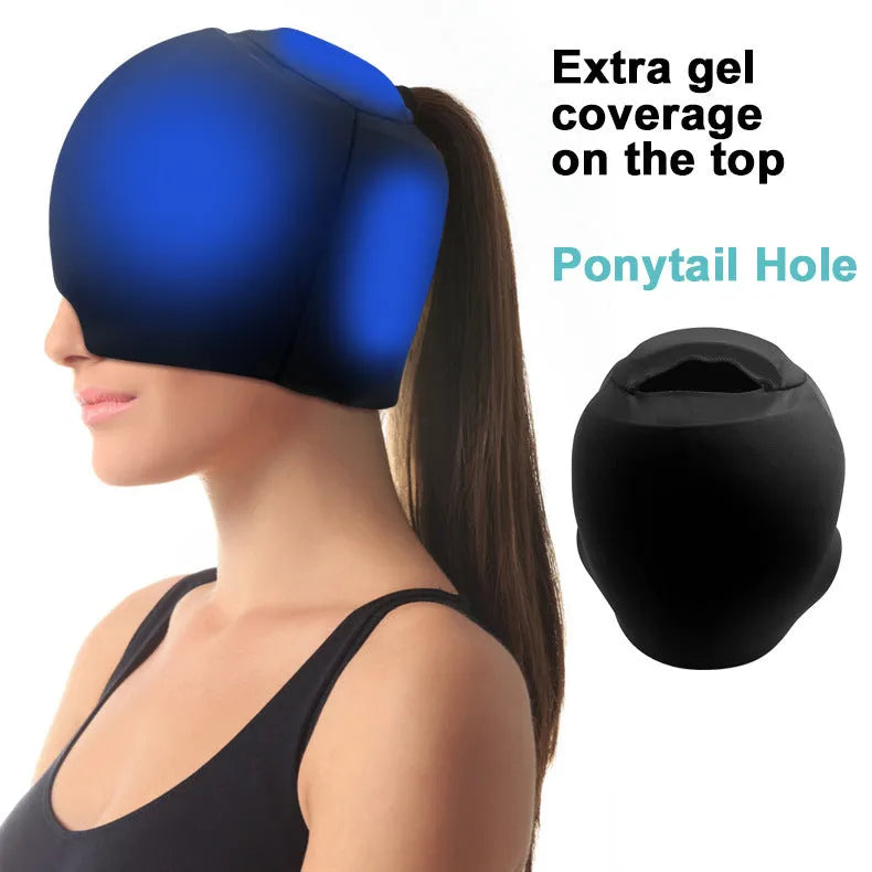 Solid colour fully enclosed cold compress cap in black, pink, or dark blue