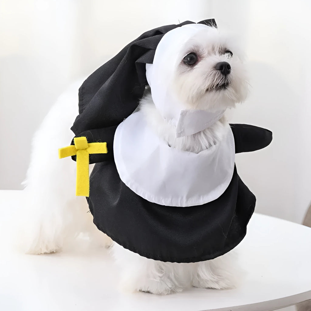 Black nun costume for dog or cat Halloween dress up in free size