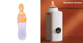 Grey portable USB rechargeable baby bottle warmer with digital display wrapped around a baby bottle.