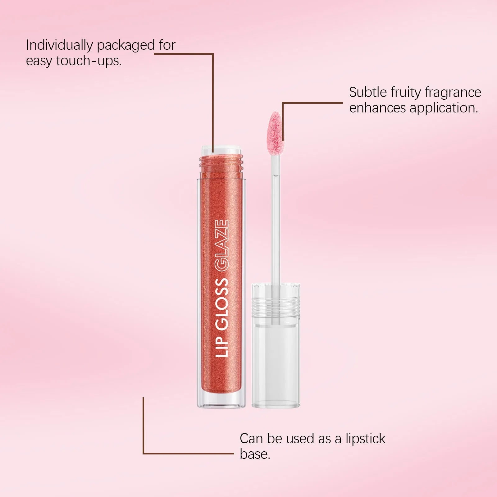 Red moisturising fine glitter lip gloss 3g tube with wand applicator